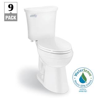 Glacier Bay Power Flush 2-Piece 1.28 GPF Single Flush Elongated Toilet in White with Slow-Close Seat Included (9-Pack) N2450E