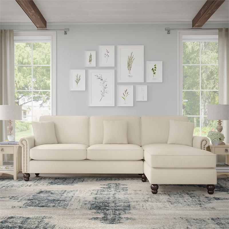 Bush Furniture Coventry 102W Sectional Couch with Reversible Chaise Lounge in Cream Herringbone