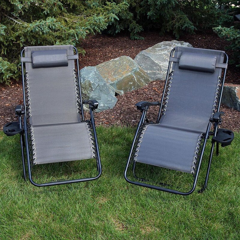 Ultimate Patio 2 Piece Oversized Zero Gravity Lounge Chair Set W/ Cup Holders