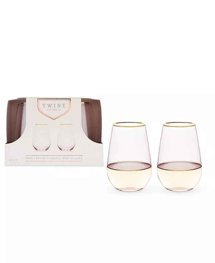 Twine Rose Crystal Stemless Wine Glass Set of 2