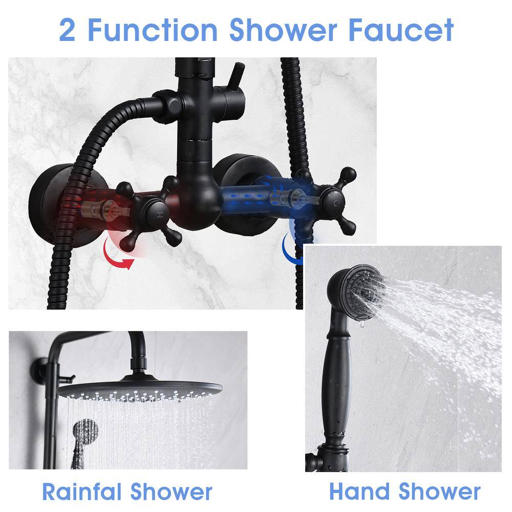 Tahanbath 3-Spray Luxury Bathroom Shower Set Shower Head 2.5 GPM Wall Mounted Ceramic Style Shower System in Matte Black X-W1219-W1219106070