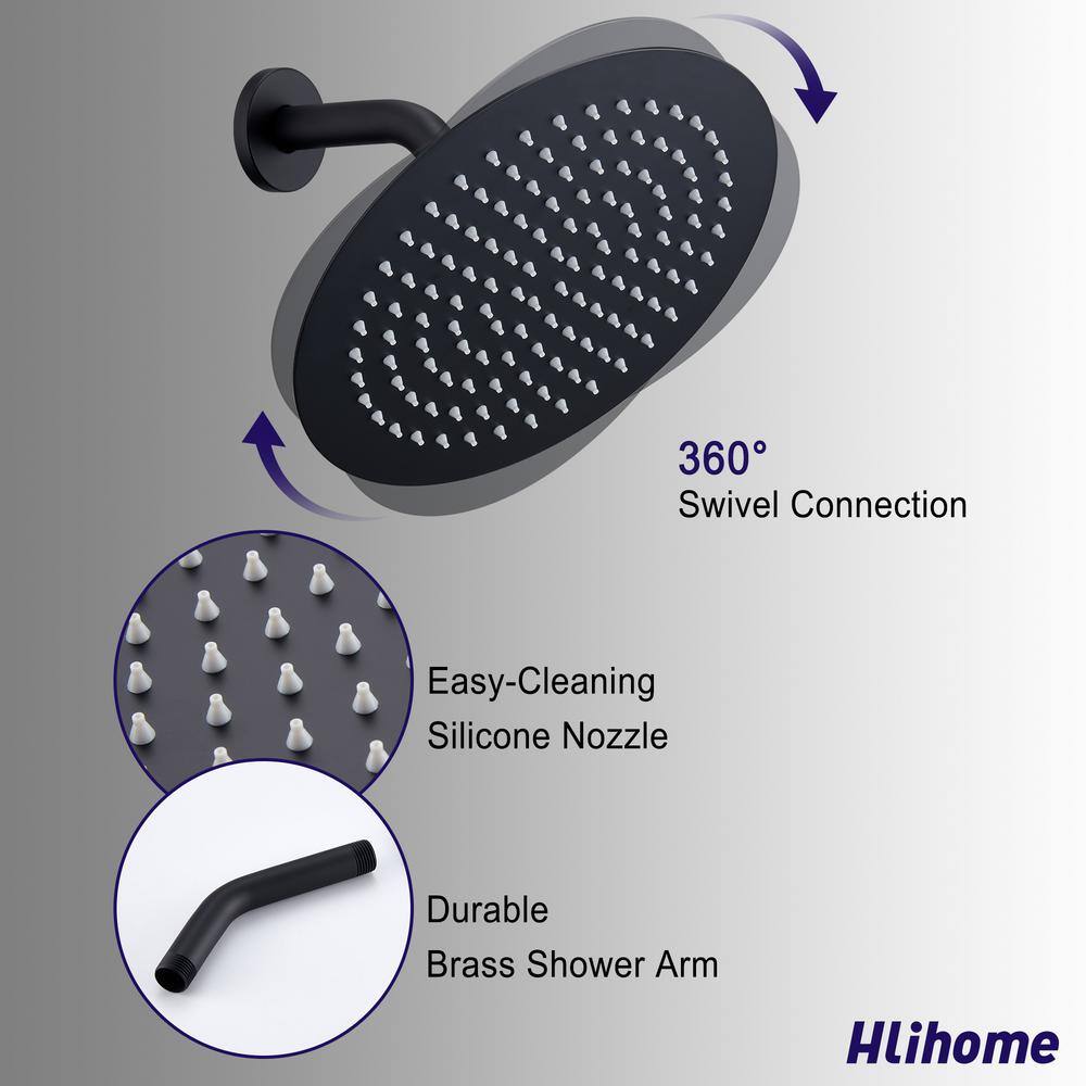 Hlihome Single-Handle 2-Spray 10 in. Wall Mounted Round Tub and Shower Faucet in Matte Black (Valve Included) DKSL-01-MB