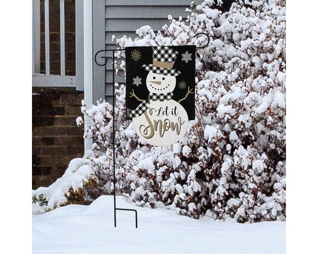 Briarwood Lane Checkered Snowman Burlap Winter Garden Flag Let It