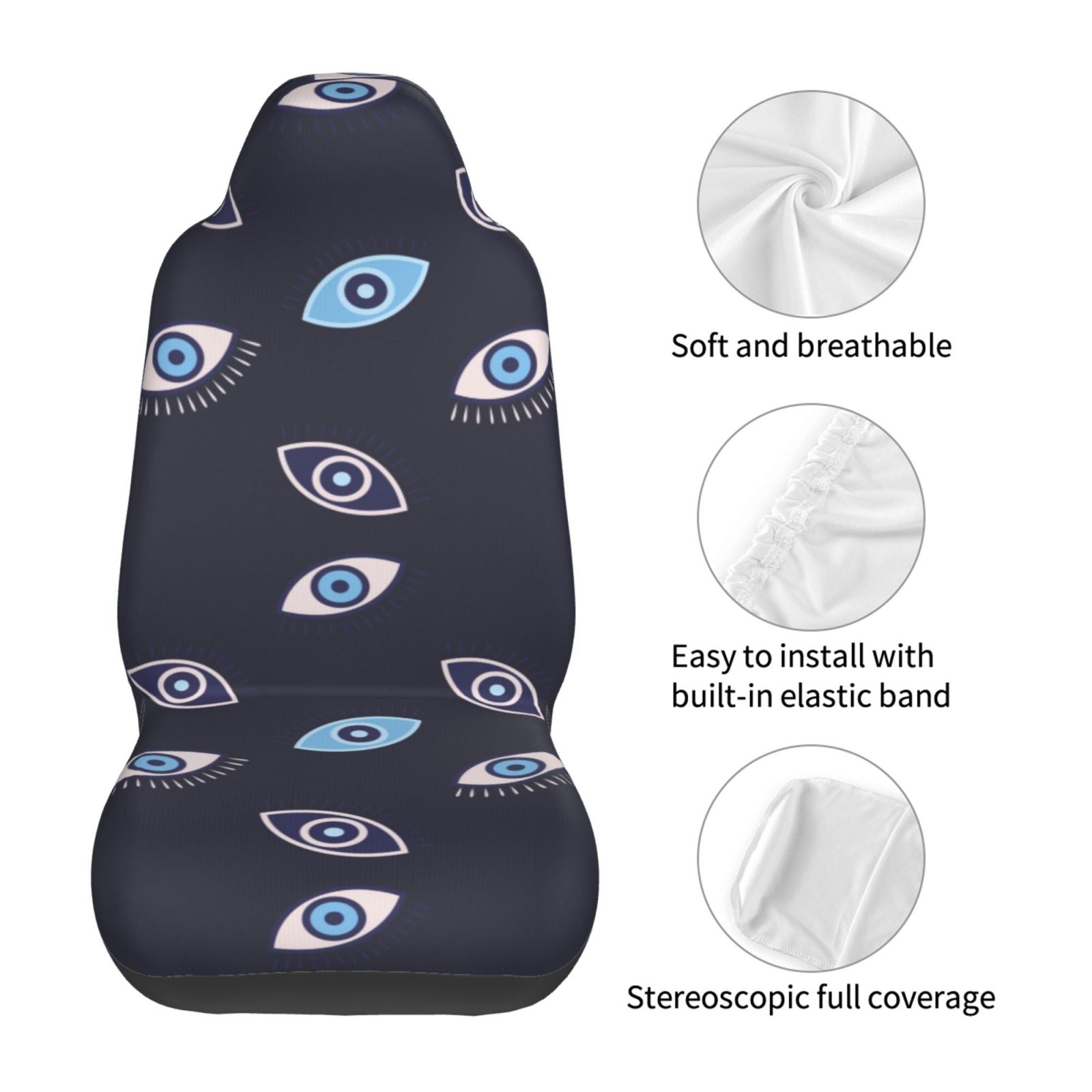 TEQUAN Front Seat Covers， Evil Eyes Pattern 2 Piece Car Seat Cover Fit Most Car SUV Truck Van