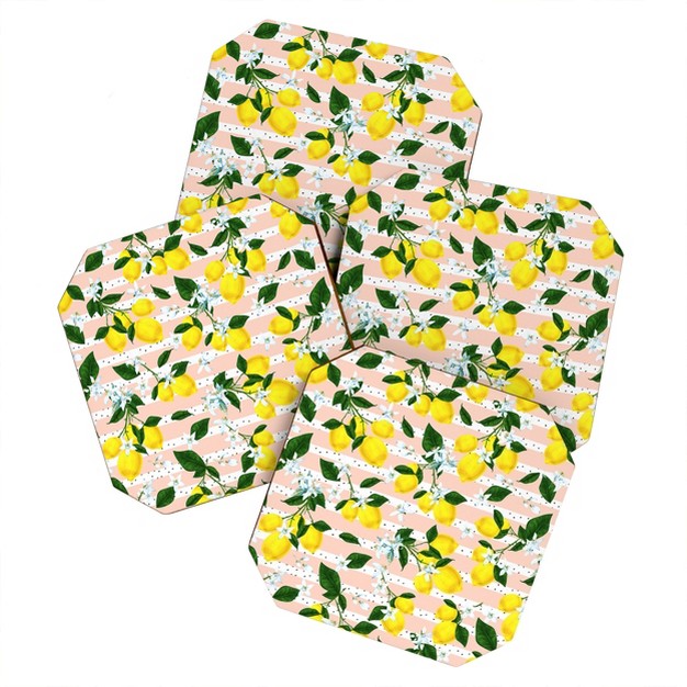 Marta Barragan Camarasapattern Of Flowery Lemons Set Of 4 Coasters Deny Designs