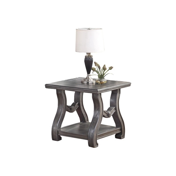 Enjoy Traditional Elegance And Maximum Durability End Table With Open Shelf And Sliver Curved Lines，Size: 26