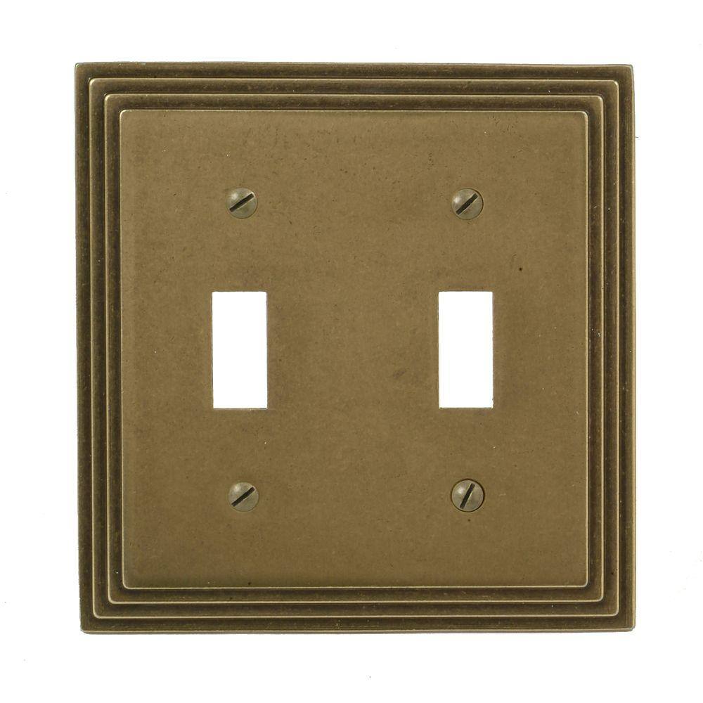 AMERELLE Tiered 2 Gang Toggle Metal Wall Plate - Rustic Brass 84TTRB