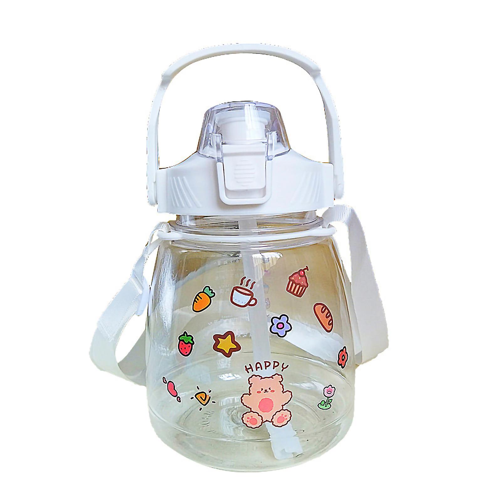 1300ml Large Capacity Water Bottle With Straw Strap Portable Leakage Prevention Kids Water Cupwhite