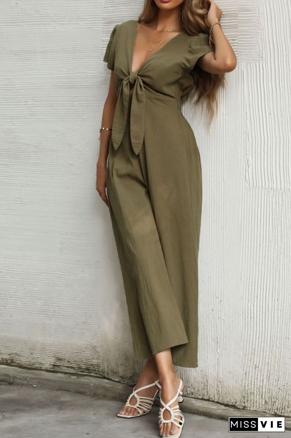 Bow Knot Wide Leg Long Pants Jumpsuit Wholesale