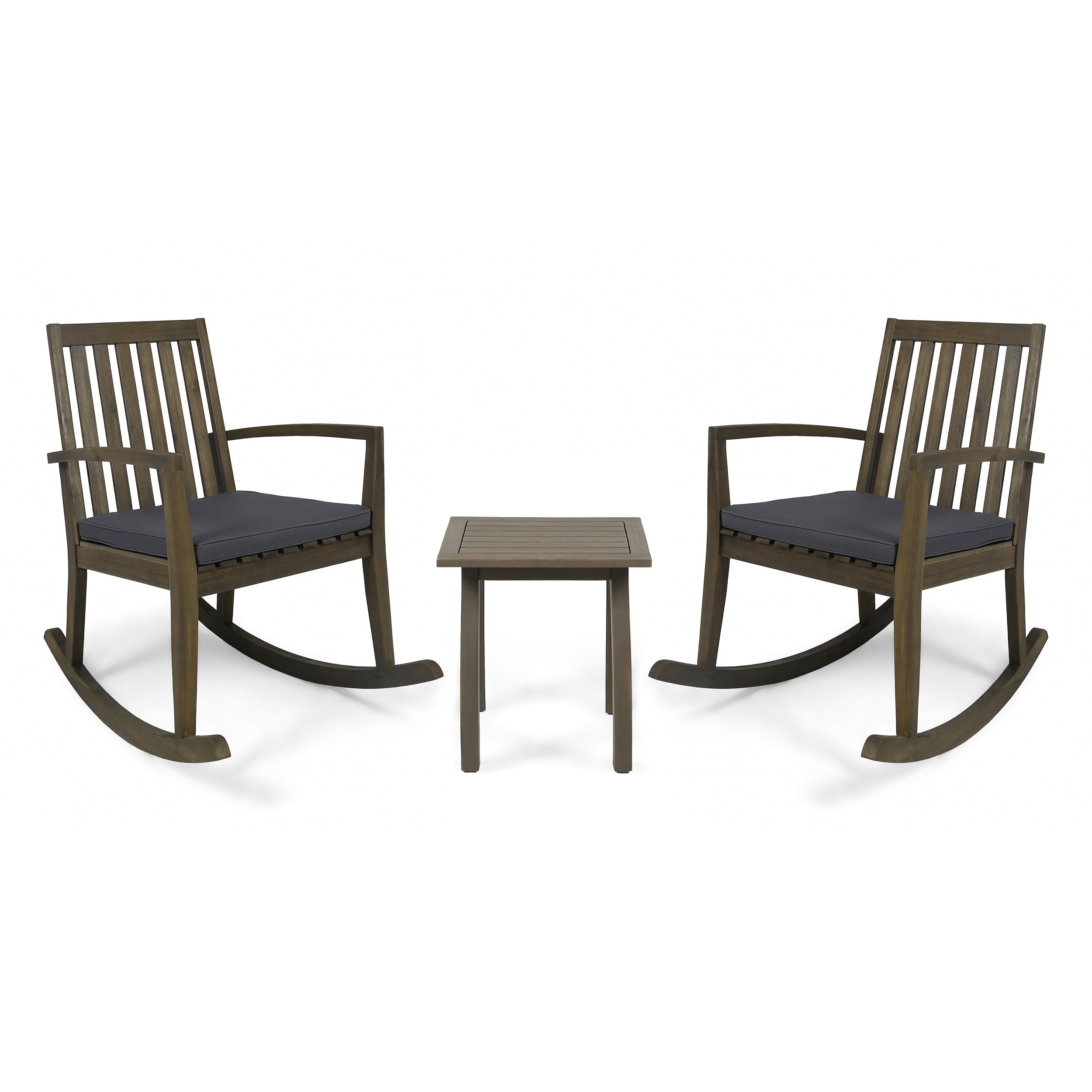 Yvonne Outdoor Acacia Wood Rocking Chair Chat Set