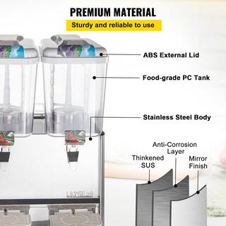 Aoibox 18L 9.5 Gal. 2-Tank Stainless Steel Food Grade Beverage Dispenser Juice Dispenser in Silver SNSA05IN044