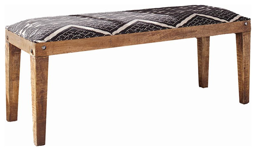 Coaster Contemporary Wood Bench with Upholstered Seat in Natural   Transitional   Upholstered Benches   by Simple Relax  Houzz