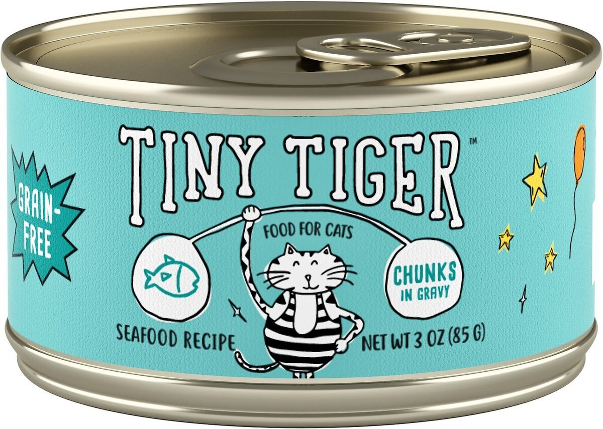 Tiny Tiger Chunks in Gravy Seafood Recipe Grain-Free Canned Cat Food