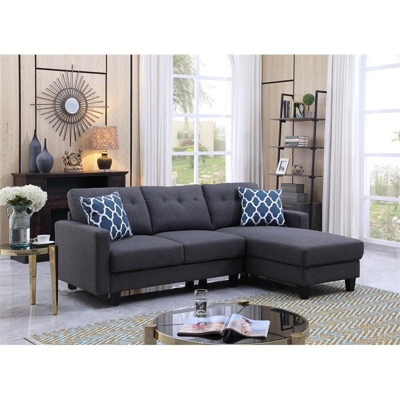 Devion Furniture Transitional Style Linen Fabric Sectional Sofa in Dark Gray