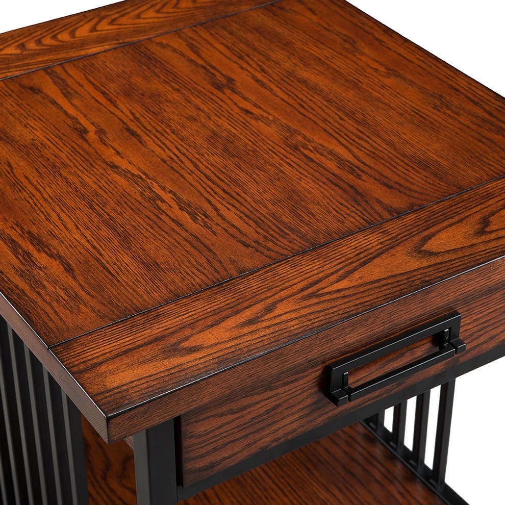 Leick Furniture Ironcraft Wood End Table in Burnished Oak Mahogany   Industrial   Side Tables And End Tables   by Homesquare  Houzz