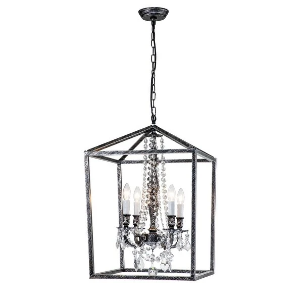 Alena 4-Light Crystal Foyer Lantern Chandelier Antique Black - 24