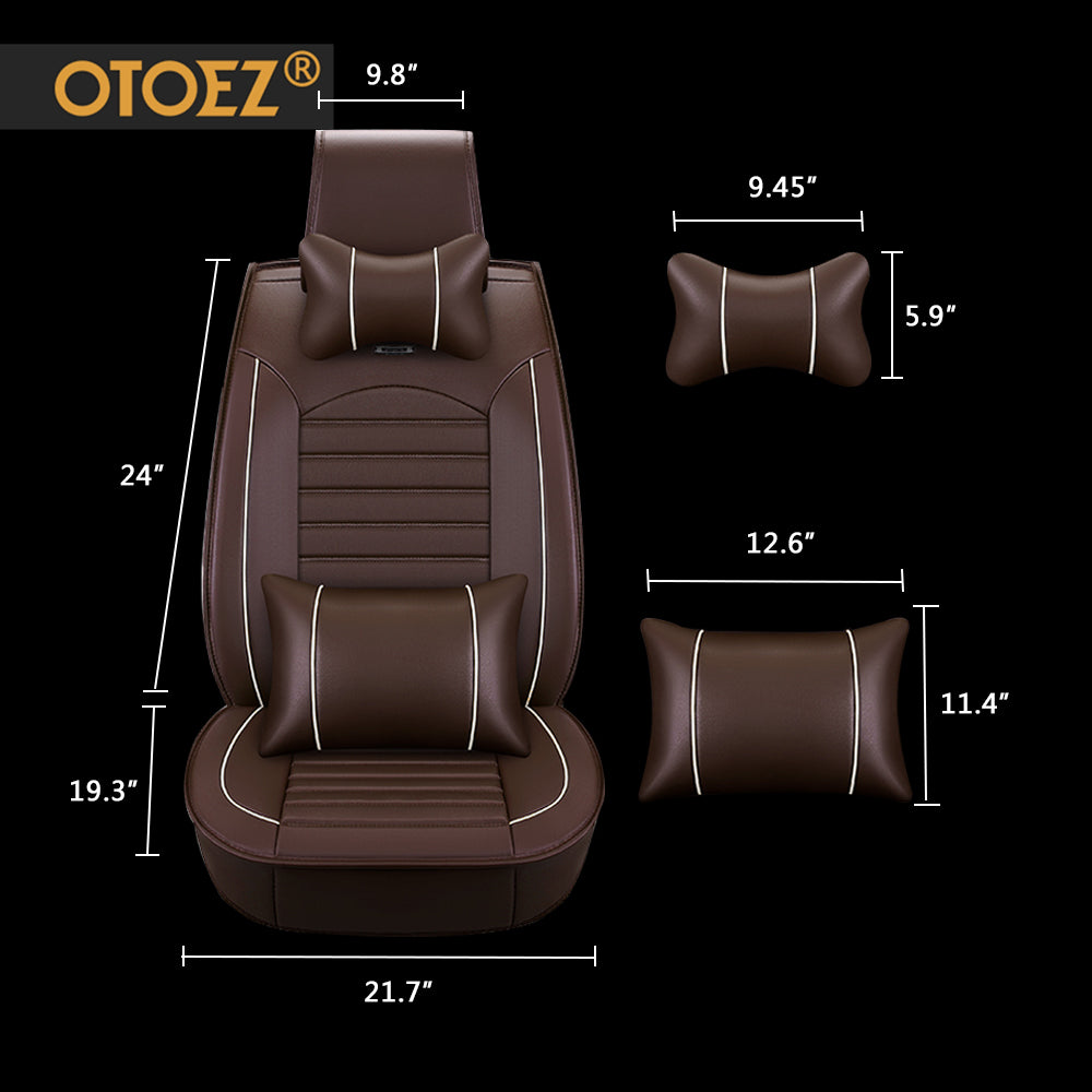 OTOEZ Universal Car Seat Cover Full Set PU Leather 5 Seats Front Rear Seat Cushion