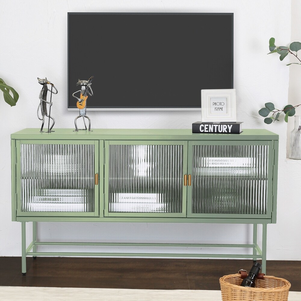 TV Console Table with Enclosed Storage  Wide Countertop Glass Doors  Detachable Shelves