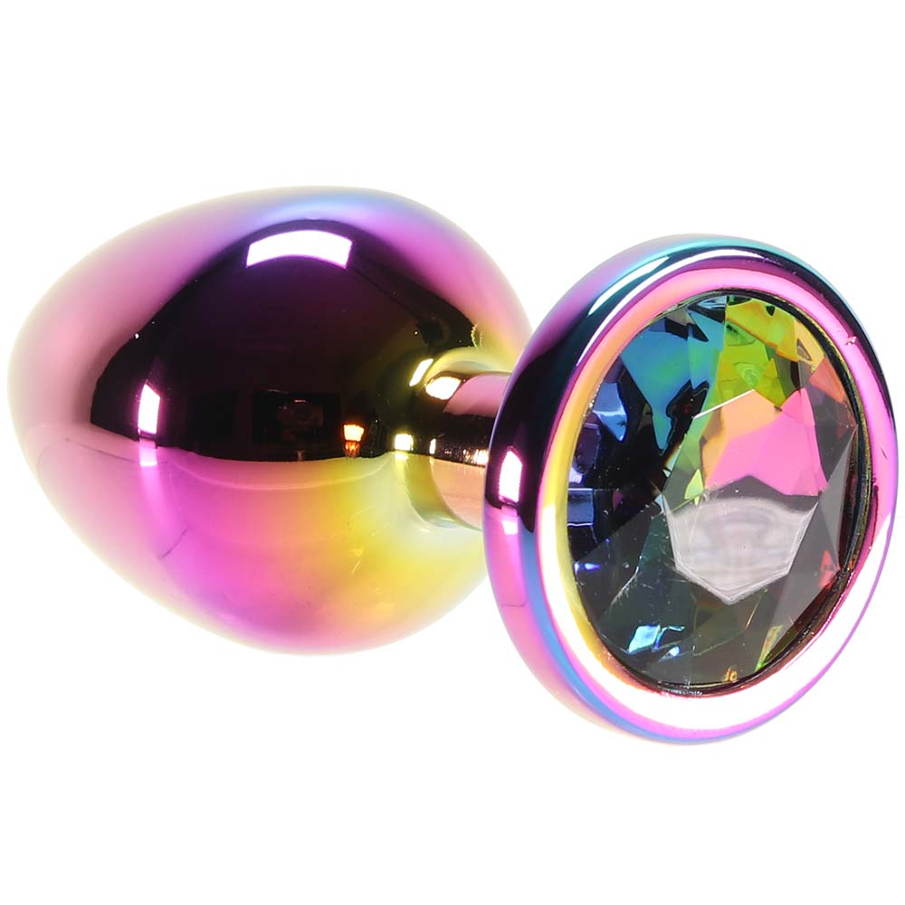 Medium Aluminum Plug with Rainbow Gem in Multicolor