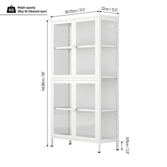 Four Glass Door Storage Cabinet with Adjustable Sh...