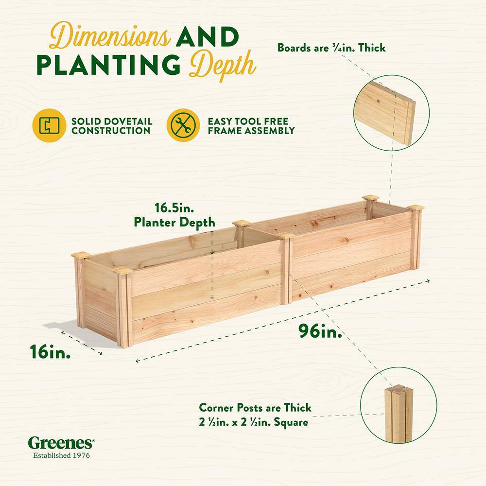 Greenes Fence 16 in. x 8 ft. x 16.5 in. Premium Cedar Raised Garden Bed RC169618P