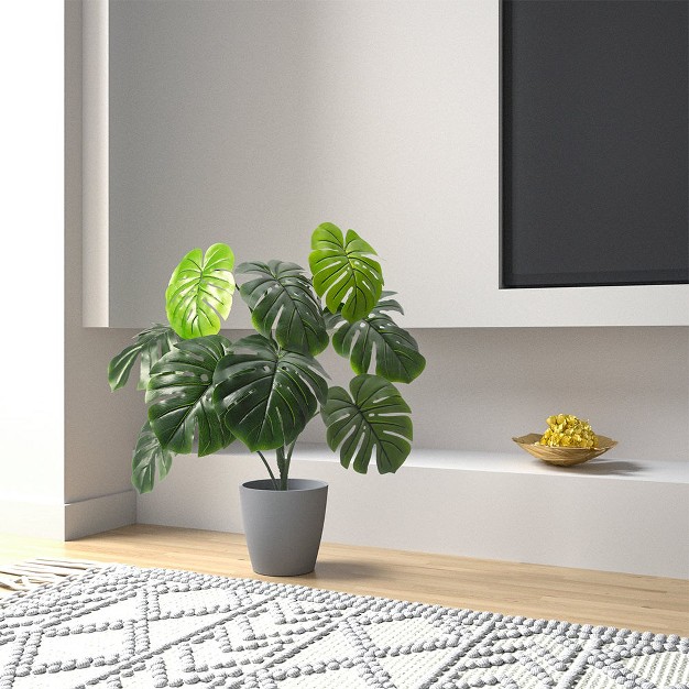 Artificial Monstera Plant In Cement Pot， Indoor Artificial Plant For Home Decor