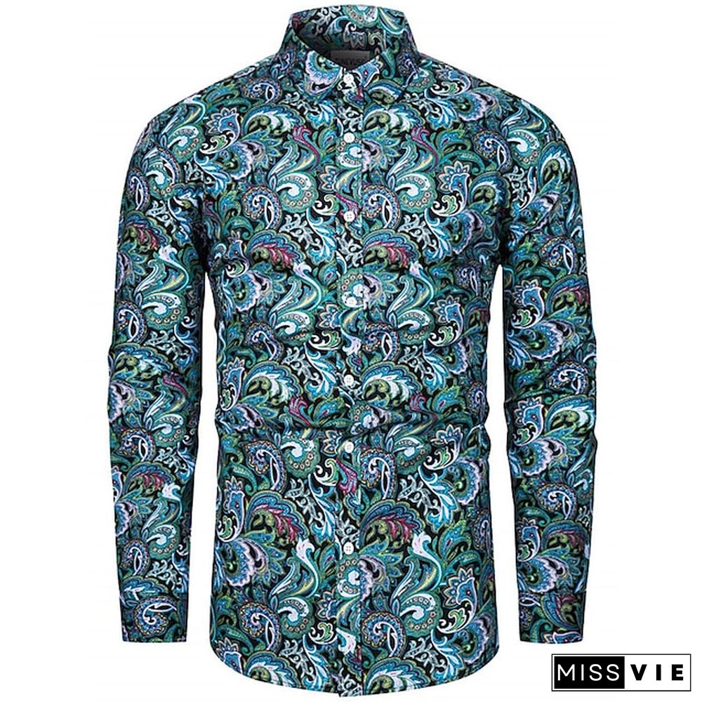 Men's Shirt Boho Shirt Floral Paisley Graphic Prints Turndown Black Red Purple Green Outdoor Street Long Sleeve Print Button-Down Clothing Apparel Sports Fashion Streetwear Designer