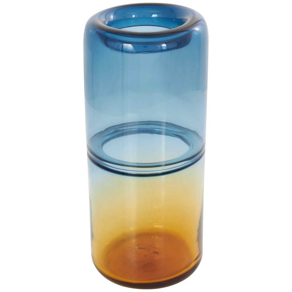 Blue Glass Handmade Ombre Vase with Yellow Base