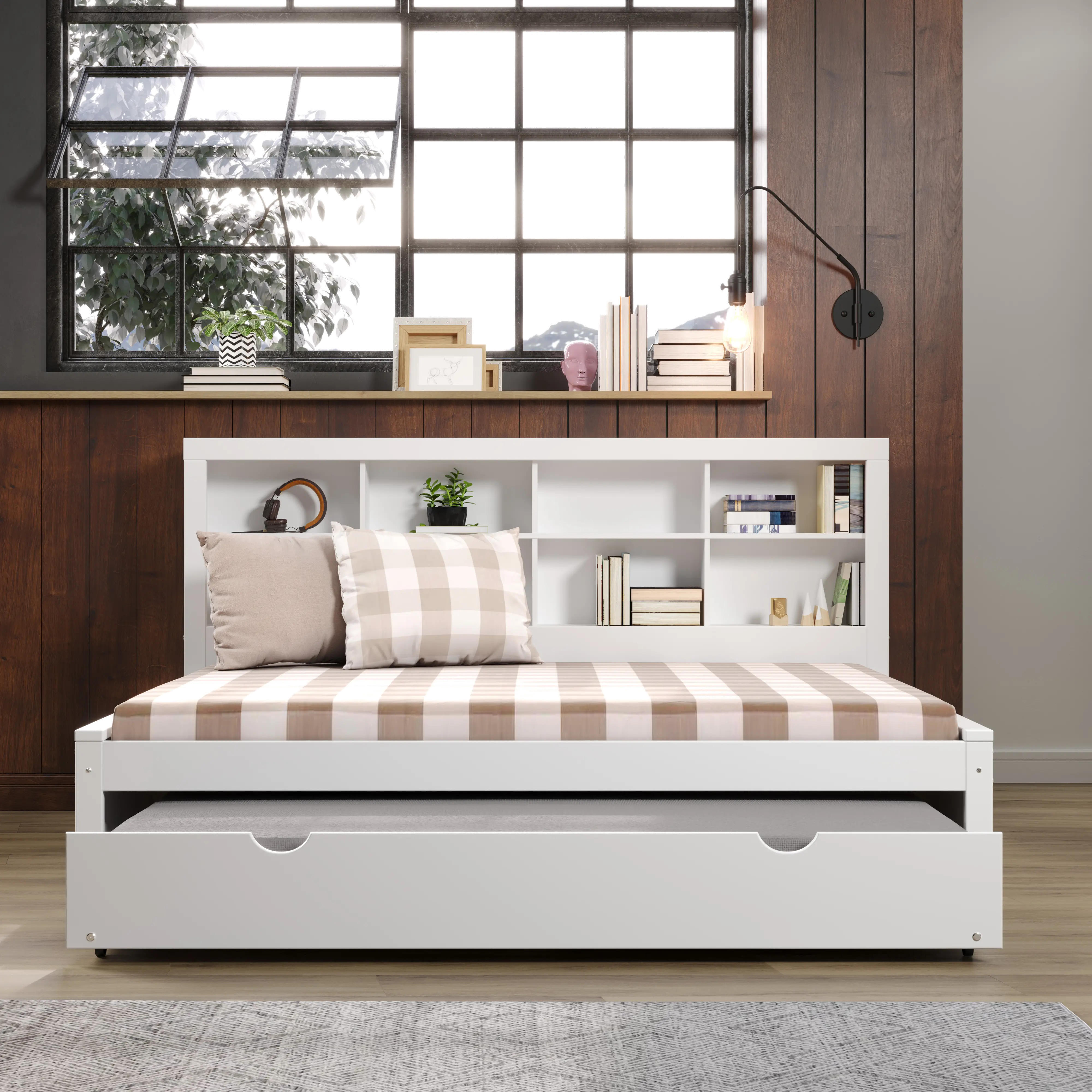 White Full Bookcase Daybed with Trundle