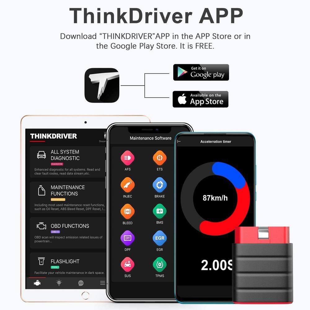 Thinkcar Thinkdriver OBD2 Bluetooth Scanner Check Engine Code Reader Full System Diagnostics with 15 Maintenance Services TKDRIVER