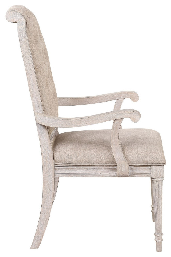 Arm Chair With Padded Seat And Button Tufts  Set of 2  Beige   French Country   Dining Chairs   by VirVentures  Houzz