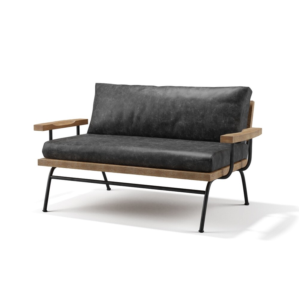Lalitha Rustic Cushioned 2 Seater Loveseat with Wooden Arm by Furniture of America