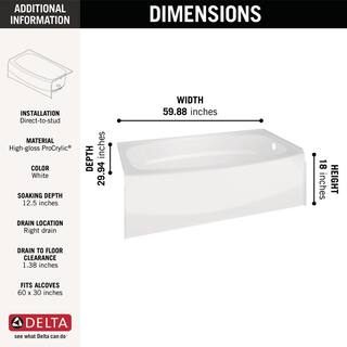 Delta Classic 400 Curve 30 in. x 60 in. x 80 in. Bath and Shower Kit with Right-Hand Drain in White BVS400CR