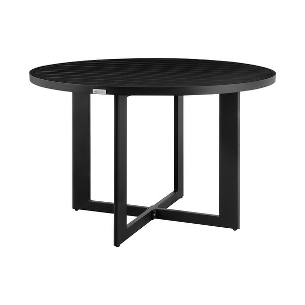 Grand Modern Outdoor Patio Round Dining Table in Black Aluminum