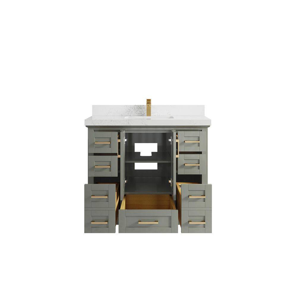 Willow Collections Boston 42 in. W x 22 in. D x 36 in. H Bath Vanity in Evergreen with 2 in. Empira Quartz Top BST_EGN_EMP_WT_42