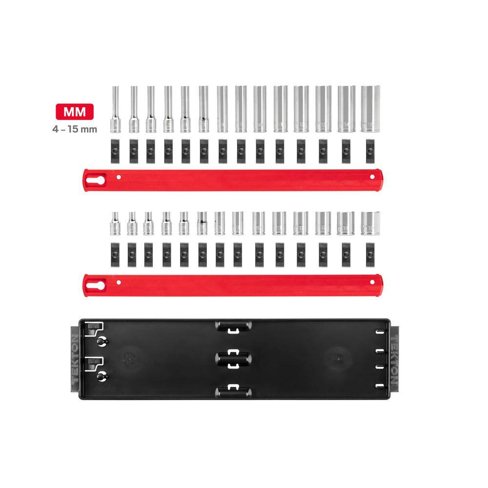 TEKTON 14 in. Drive 6-Point Socket Set with Rails (4 mm-15 mm) (28-Piece) SHD90211