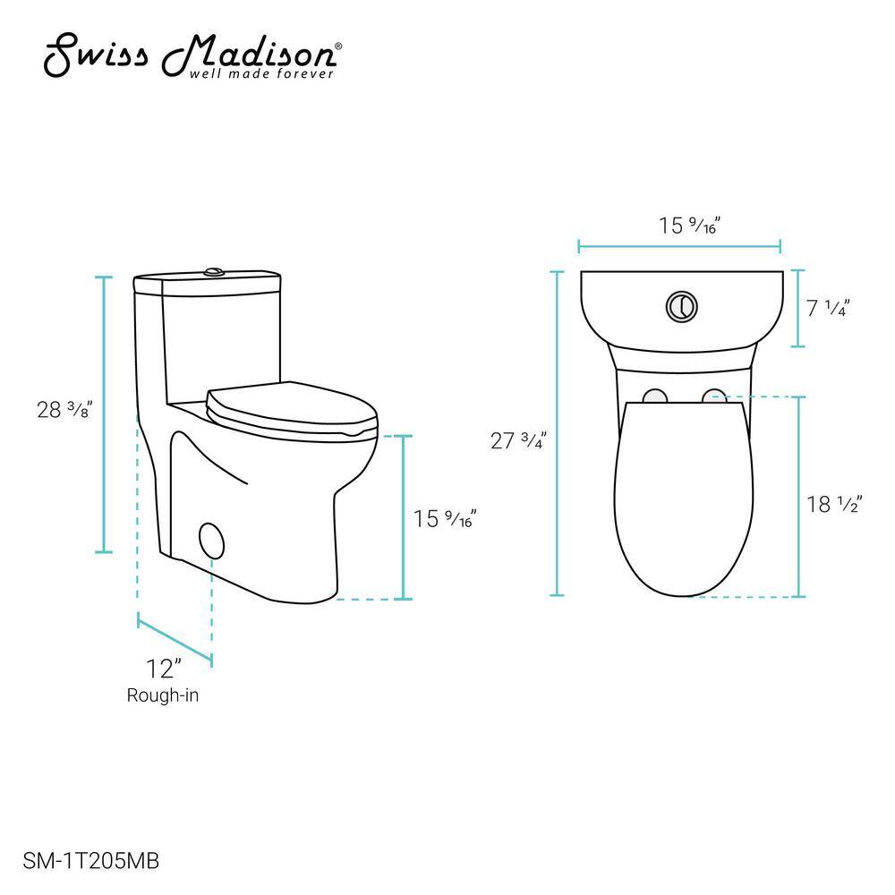 Swiss Madison Sublime 1-piece 1.11.6 GPF Dual Flush Elongated Toilet in Matte Black Seat Included SM-1T205MB