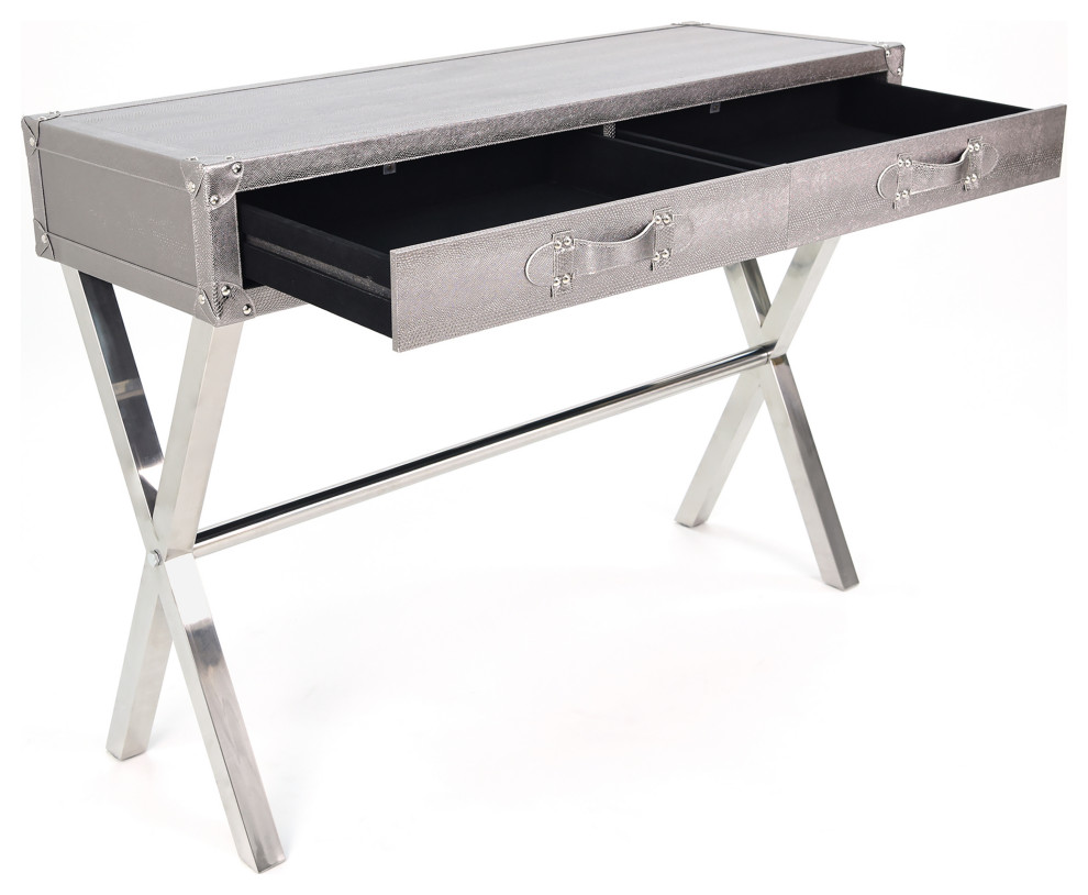 Silver Lizard Leather Console Table With Stainless Steel Legs   Contemporary   Console Tables   by Empire Art Direct  Houzz