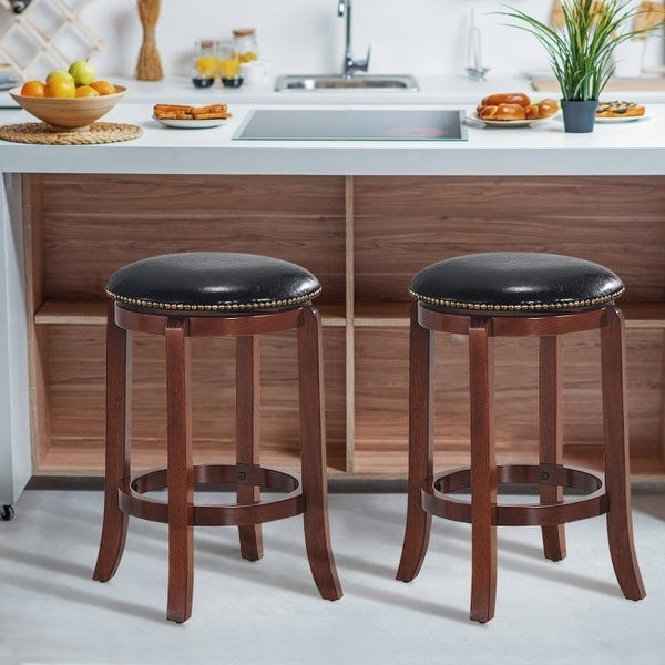 Bistro Leather Padded Backless Swivel Bar stool - 24