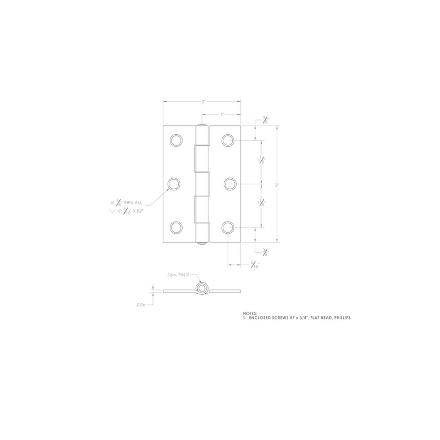 Ace 3 in. L Zinc-Plated Narrow Hinge 2 pk