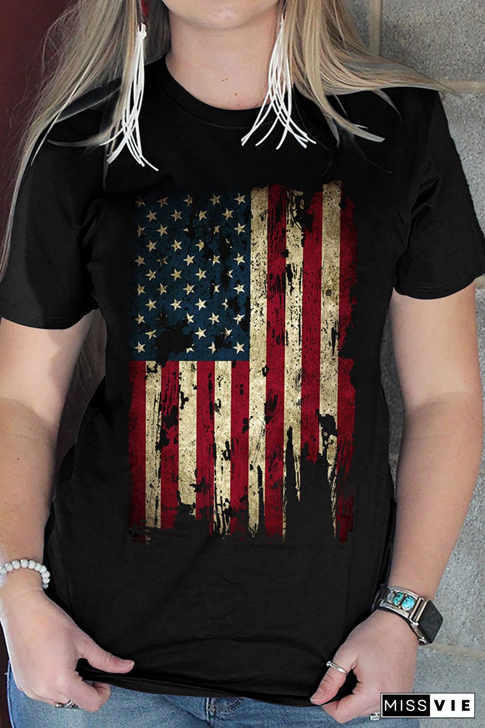 America Flag Print Graphic Tees for Women Wholesale Short Sleeve T shirts Top