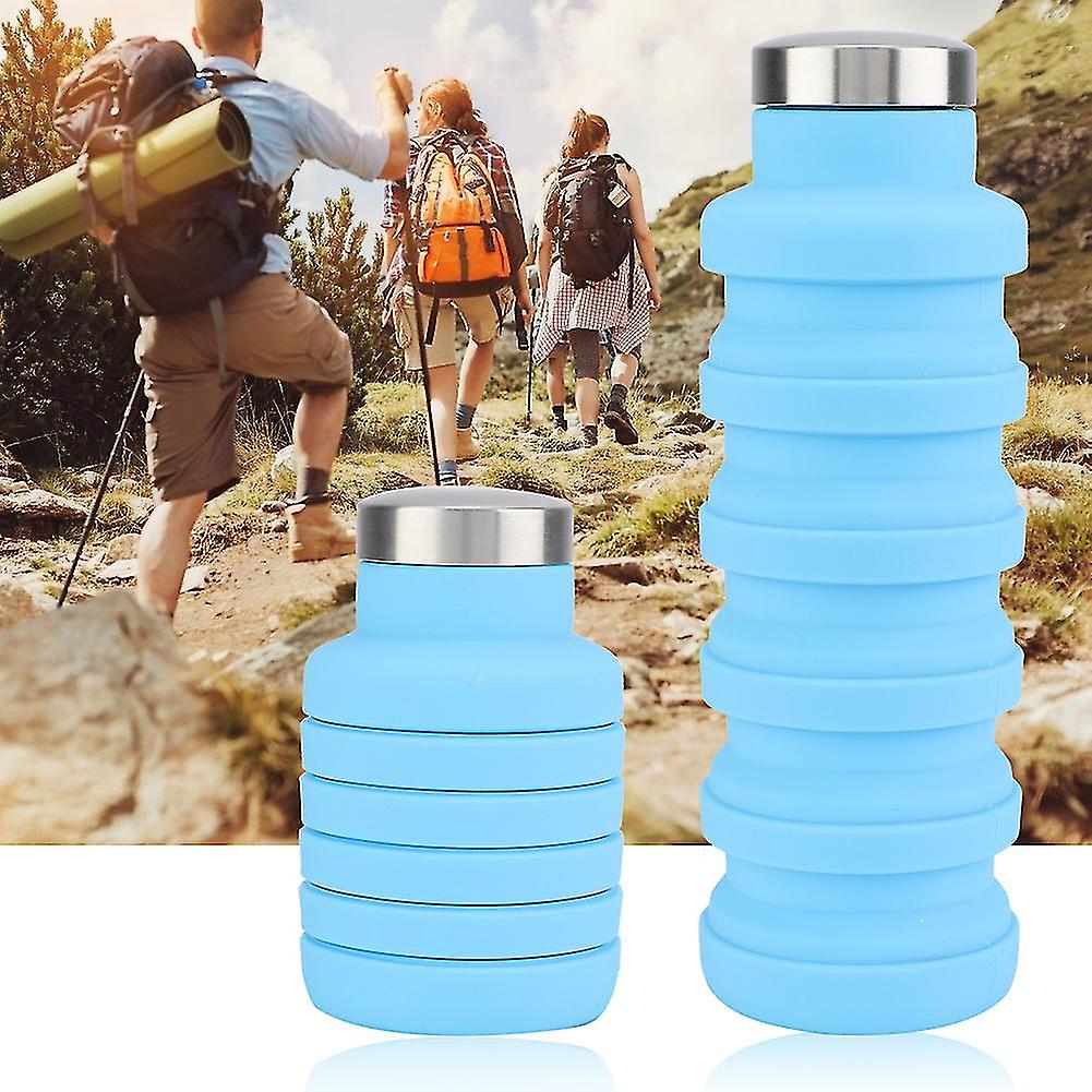 500ML Portable Folding Foldable Outdoor Travel Cup Water Bottle Mug Office Home (Blue)