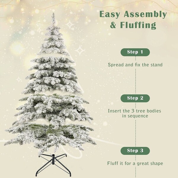 7.5Foot Artificial Christmas Tree with 400 LED Lights and Snow Flocked Branches