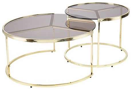 Unique Coffee Table Set  Nesting Design With Brass Metal Frame  ampSmoke Glass Top   Contemporary   Coffee Table Sets   by Decor Love  Houzz