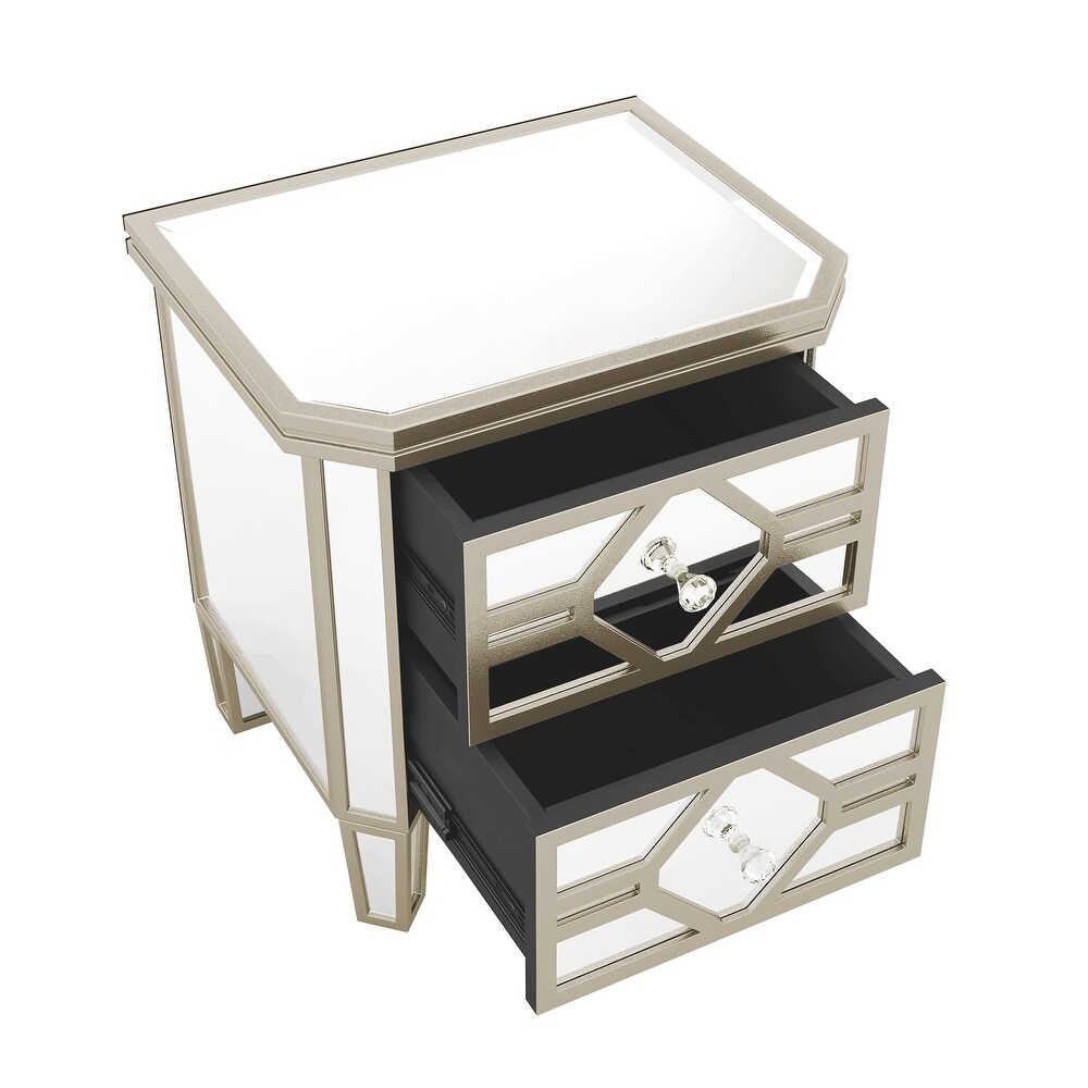 Modern Mirrored 2 drawer Nightstand Side Table