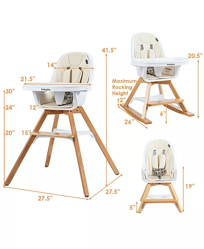 Costway 3-in-1 Convertible Wooden Baby High Chair  Tray Adjustable Legs