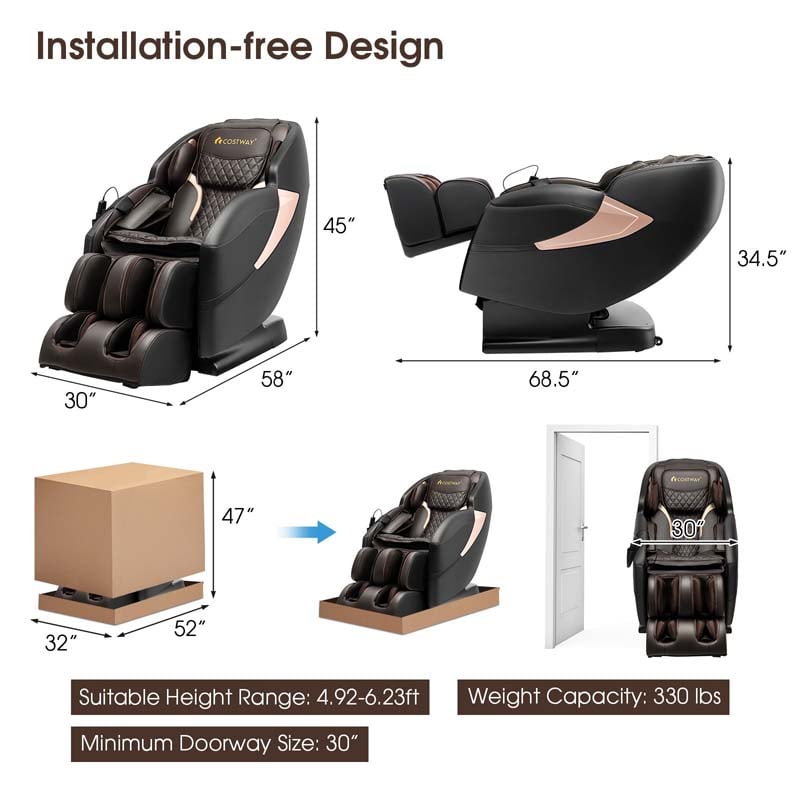 SL-Track Zero Gravity Full Body Massage Chair Recliner with Heating Therapy, LED Color Screen & Voice Control