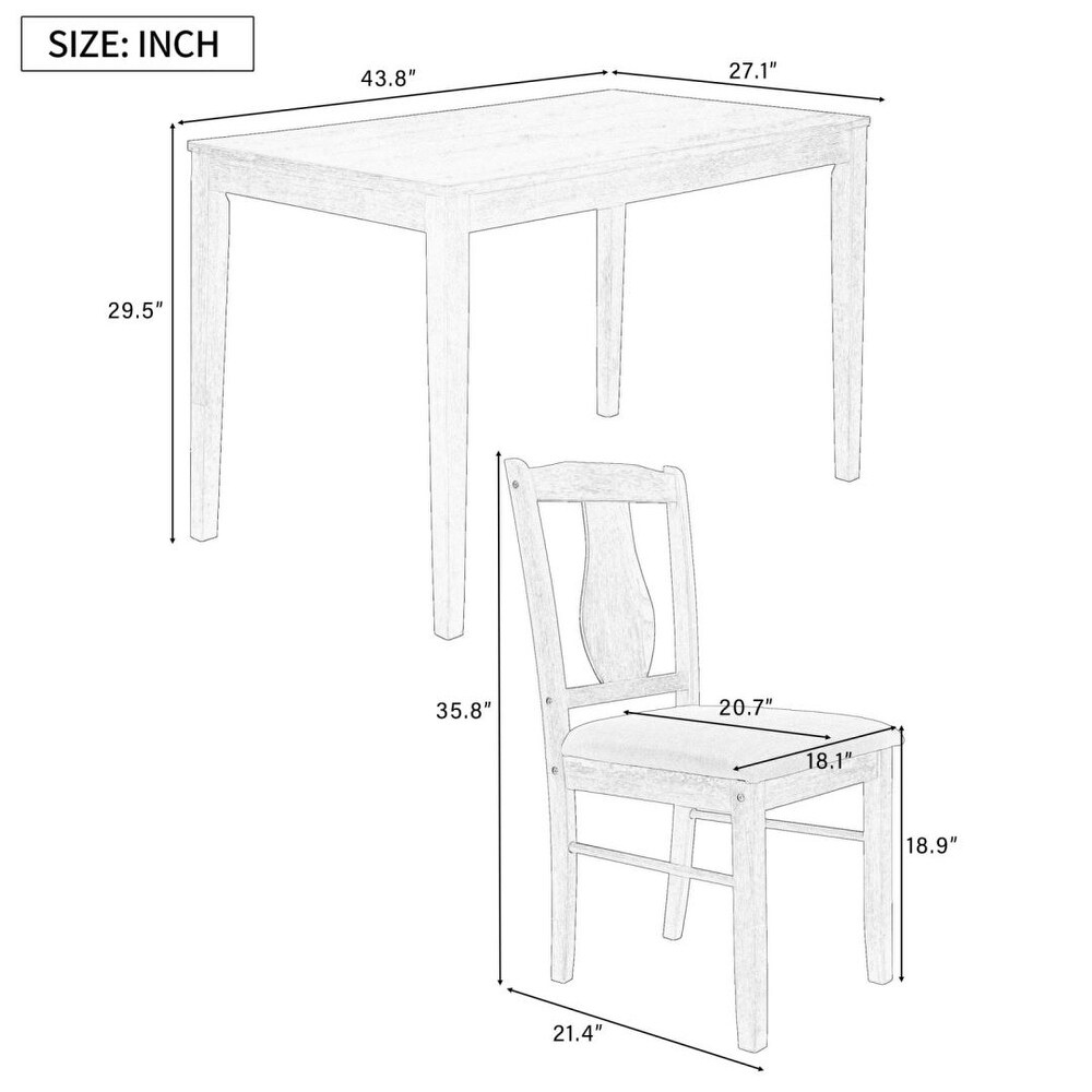 5 Piece Kitchen Dining Table Set Wooden Table and 4 Upholstered Chairs