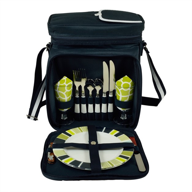 Picnic At Ascot Insulated Picnic Basket cooler Fully Equipped With Service For 2 Trellis Green