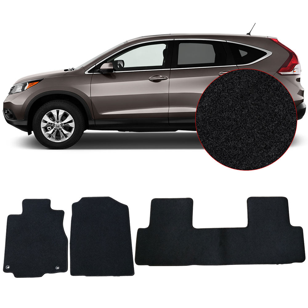 Ikon Motorsports Compatible with 12-16 Honda CRV OE Factory Style Black Nylon Carpet Car Floor Mats Front Rear 3pcs 2012 2013 2014 2015 2016